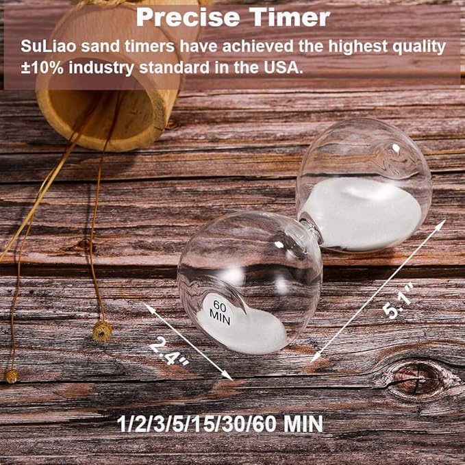 SuLiao Sand Timer 2 Minute Hourglass: 5.1 Inch White Sand Clock, Large Sand Watch 2 Min, Colorful Hour Glass Sandglass for Kids, Classroom, Home, Desk, Office Decorative