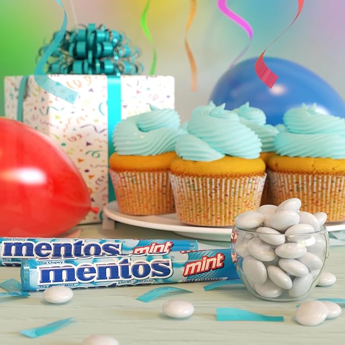 Mentos Chewy Mint Candy Roll, Holiday Candy for Christmas Stocking Stuffers for Adults & Kids, Party, Non-Melting, 14 Count (Pack of 15) - Packaging May Vary