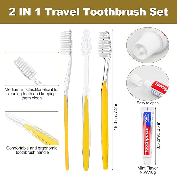 Disposable Toothbrushes with Toothpaste Individually Wrapped 5 Colors Bulk Toothbrush and Toothpaste 10g for Homeless,Shelter,Air Bnb/Hotel/Guest Apartment (50)