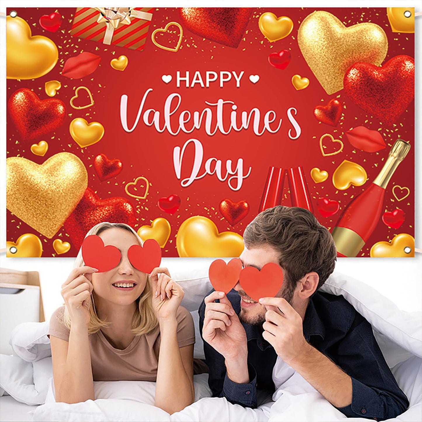 Red Black Heart Press on Nails Medium Length Valentine's Acrylic Nails Love Heart Rose Design Full Cover Glue on Nails Glossy False Nails Valentines Stick on Nails for Women Holiday Nails 24Pcs
