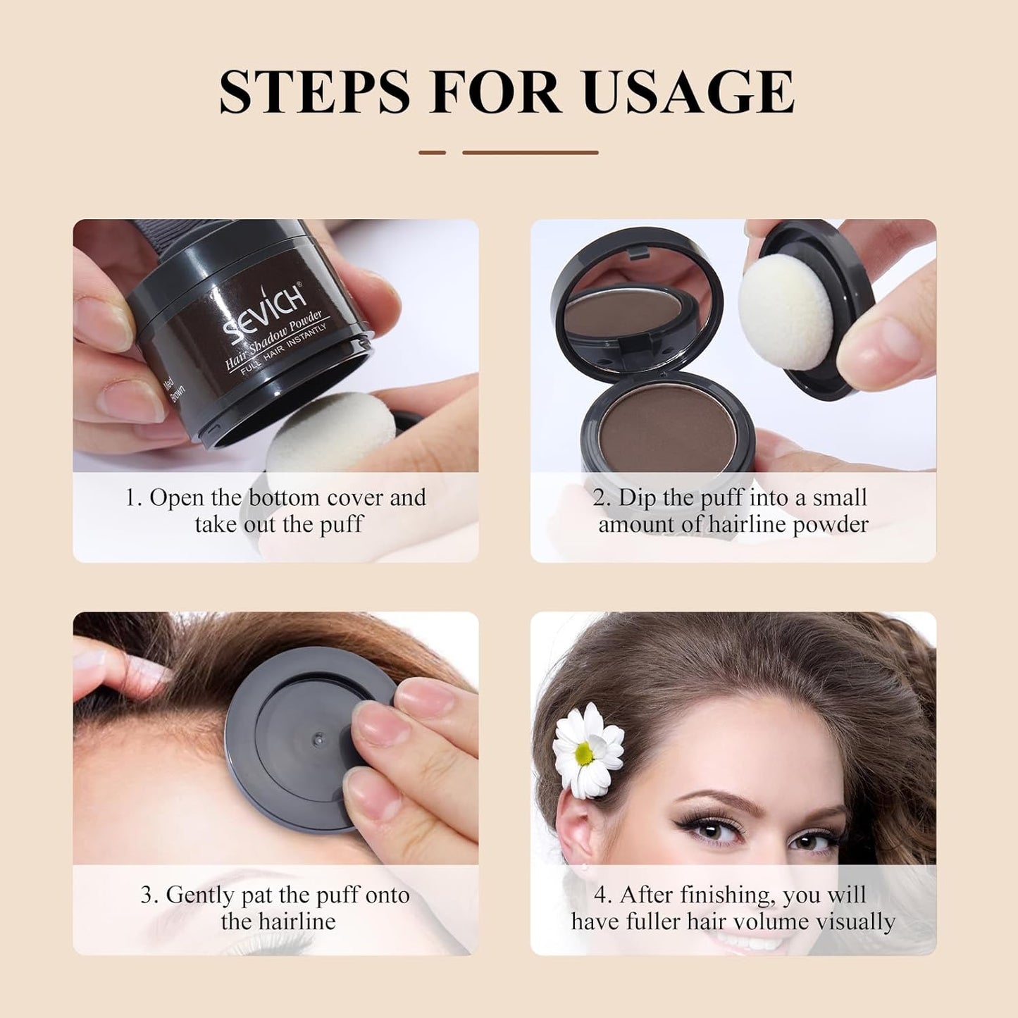 SEVICH Instantly Hairline Shadow Hairline Powder, Quick Cover Grey Hair Root Concealer, Eyebrows & Beard Line, Hair Root Touch Up for Thinning Grey Hairline, Windproof&Sweatproof, Dark Brown