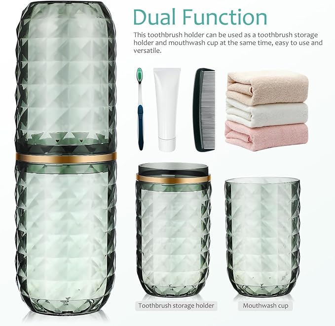 Garneck 2pccs Travel Toothbrush Holder with Cover Portable Double-Cup Mouthwash Cup Green Toothbrush Case Storage Container for Home Bathroom Trip School Camping Hotel