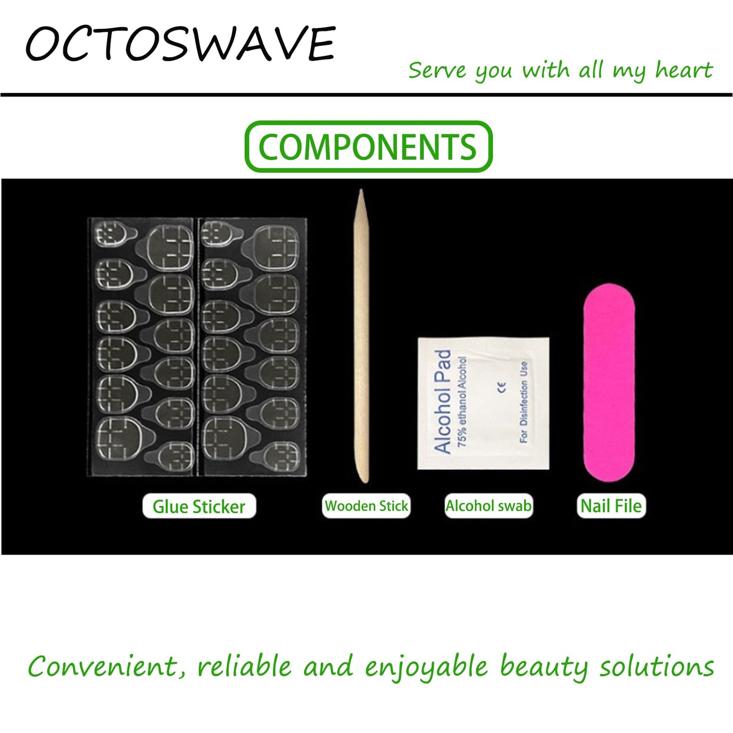 octoswave Long Almond Press on Nails Star and Swirl Design Colorful False Nails for Party and Travel 24Pcs