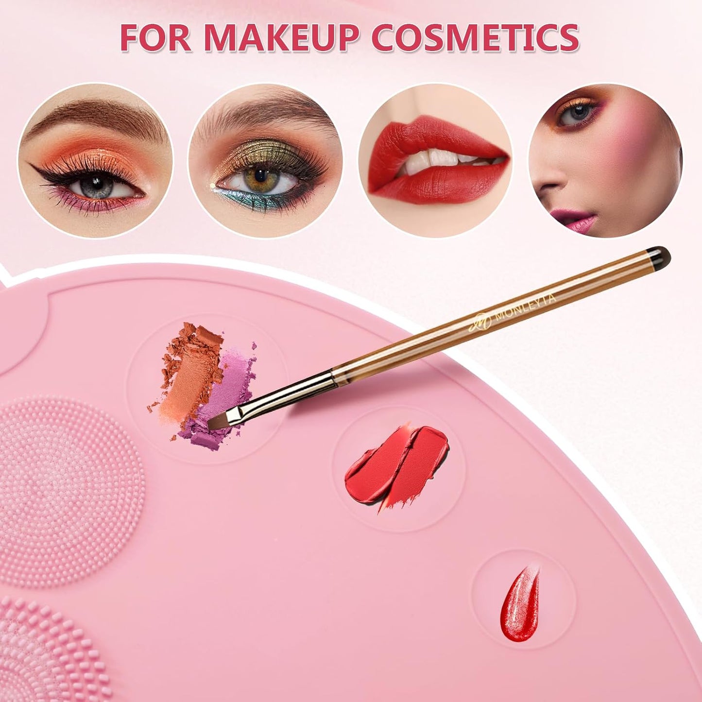 Makeup Palette, 3 in 1 Silicone Makeup Mat with Brush Cleaner and Vanity Protector Design for Mixing Foundation Eye Shadow Nail Art Gel, Cosmetic Brush Washing, Easy to Clean, Pink