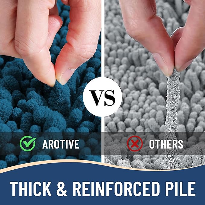 Arotive Luxury Chenille Bathroom Rug Mat, Extra Soft Thick Absorbent Shaggy Bath Rugs, Non-Slip Machine Wash Dry, Plush Bath Mats for Bathroom, Shower and Tub, 40x32, Peacock Blue