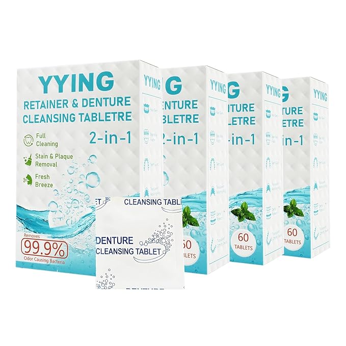 Retainer Cleaner & Denture Cleaning Tablets with 240 Removes Stains, Odors, and Plaque from Aligners, Mouth Guards, Night Guards, and Dental Appliances, 8-Month Supply