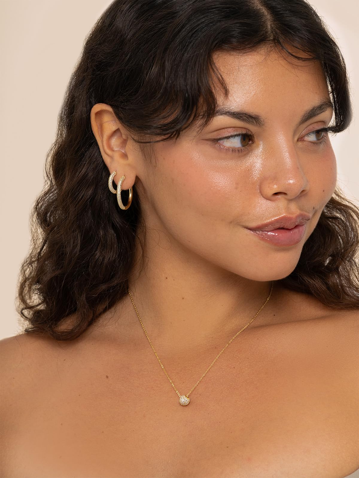 Altitude Boutique CZ Pave Huggie Hoop Earrings | 14K Gold-Plated or Rhodium-Plated | 4-Row Cubic Zirconia Hoops in 17mm or 25mm | Hypoallergenic Modern Statement Hoop Earrings for Women (Silver, 25mm)