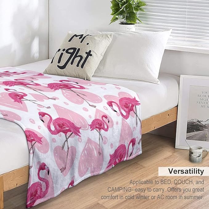Custom Flamingo Blanket Gifts with Name - 40 x 50 Inches Cute Flamingo Throw for Girls - Light Pink Fuzzy Fluffy Plush Blankets for Sofa