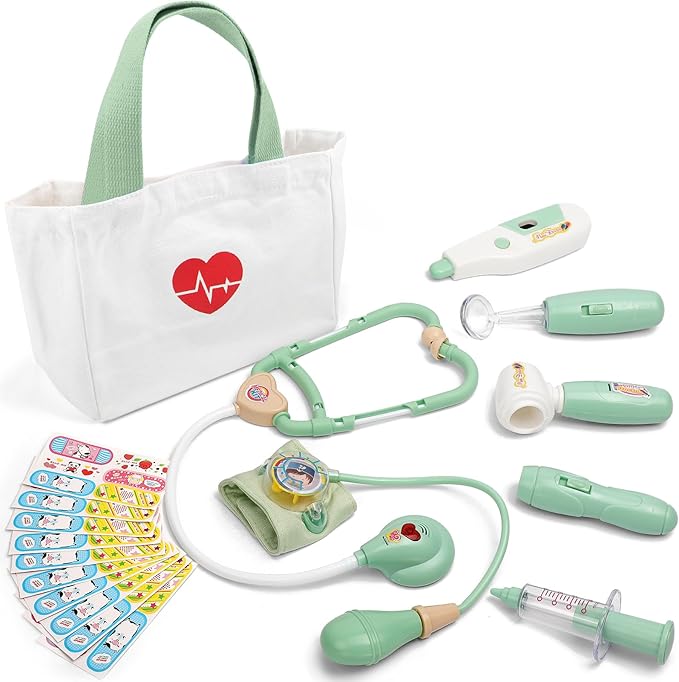 Liberry Doctor Kit for Toddlers 3-5 Years Old, 18-Piece Doctor Bag Pretend Play Toys, Durable Medical Kit with Toy Stethoscope, Green for Kids