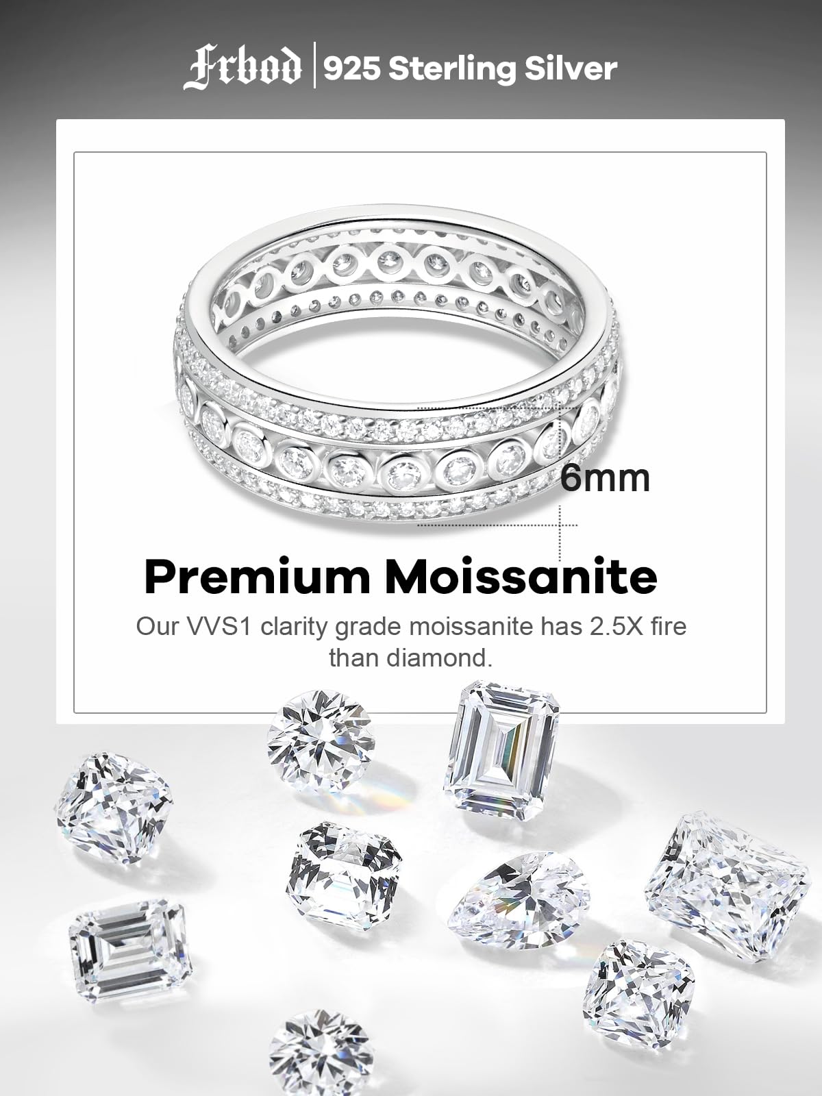 Frbod Thick Moissanite Ring for Women 925 Sterling Silver Wedding Ring Comfortable Eternity Aniversary Band Size 4.5