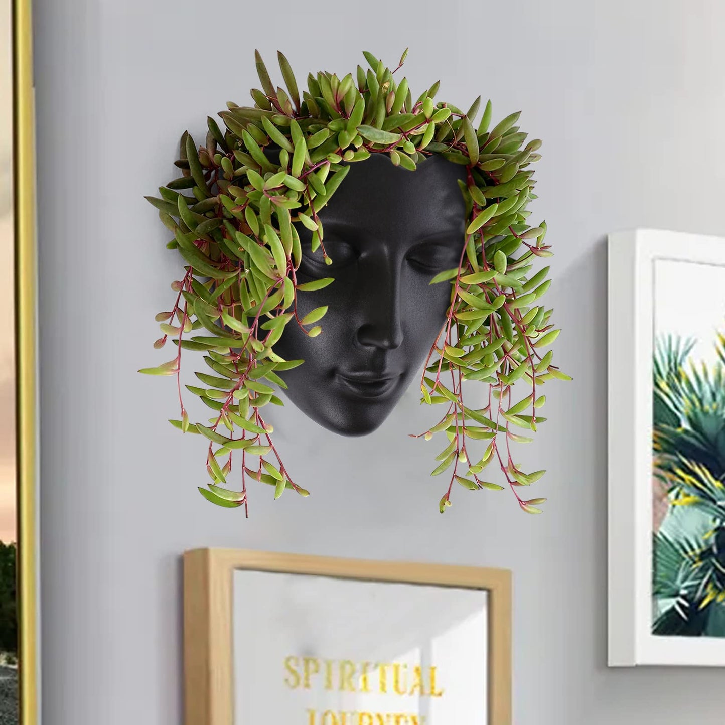 GDYOOSHOW 6.7" Tall Hanging Planter Wall Flower Pot for Garden Balcony Indoor or Outdoor (Black Resin)