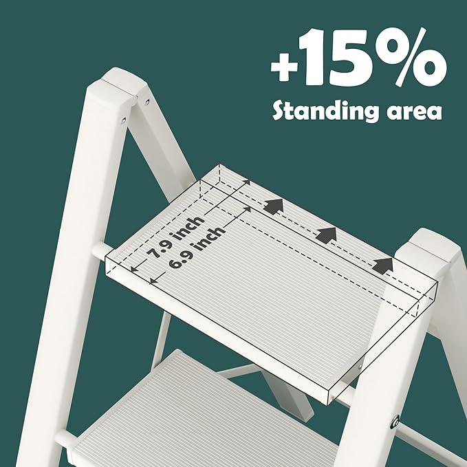 Taranta 3 Step Ladder,Aluminum Lightweight Folding 3 Step Stool with Anti-Slip Wide Pedal,330lbs Capacity Step Ladder for Household,Kitchen,Office - White