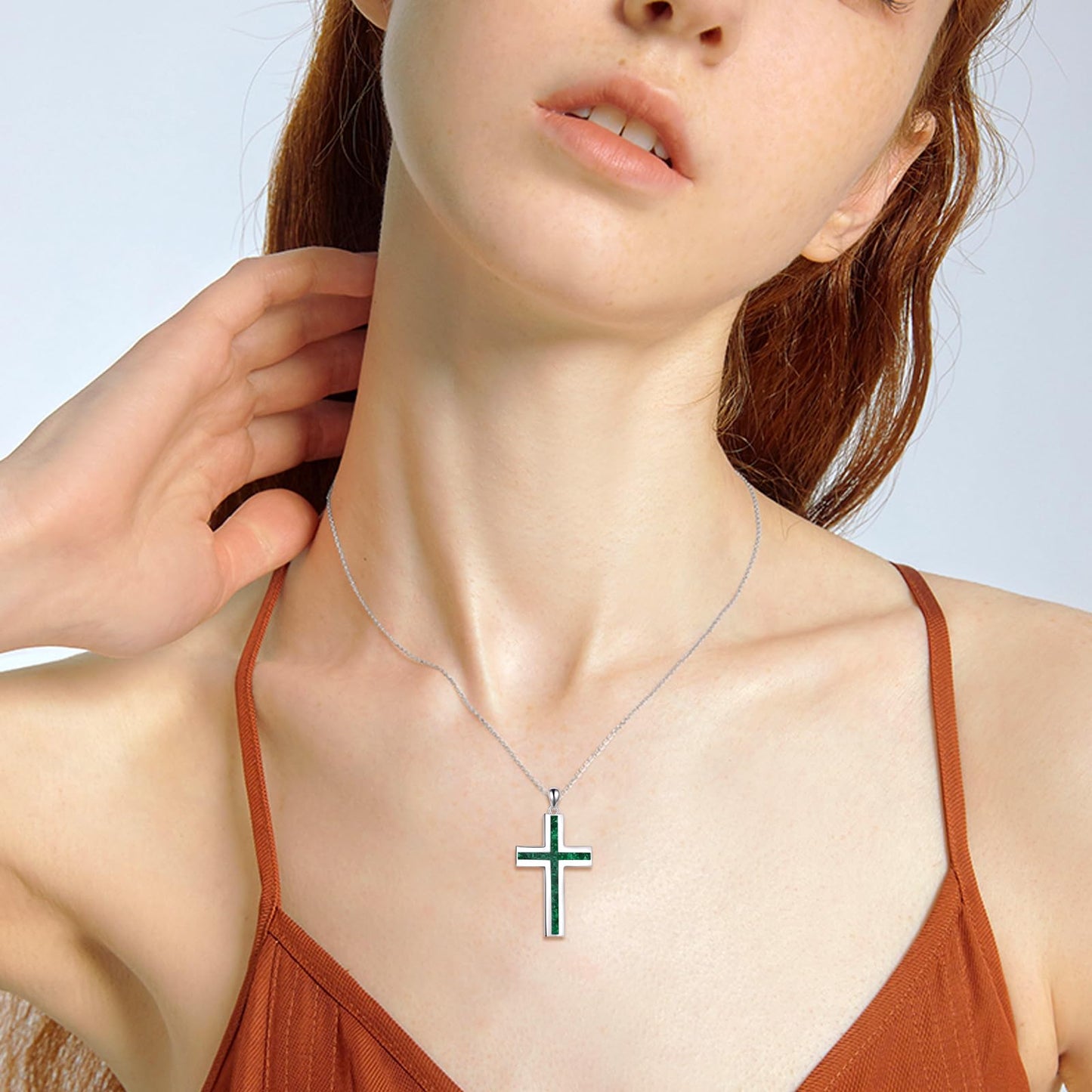 YFN Cross Necklace Sterling Silver Green Malachite Cross Pendant Jewelry Gifts for Women Men