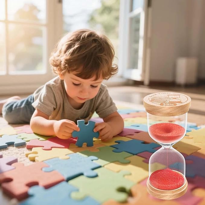 5 Minute Sand Timer, Wooden Hourglass Sand Clock, Small Wood Red 5 Min Hour Glass, 5 Minutes Sandglass for Brushing Teeth, Reloj De Arena Classroom, Game, Kitchen, Home, Office