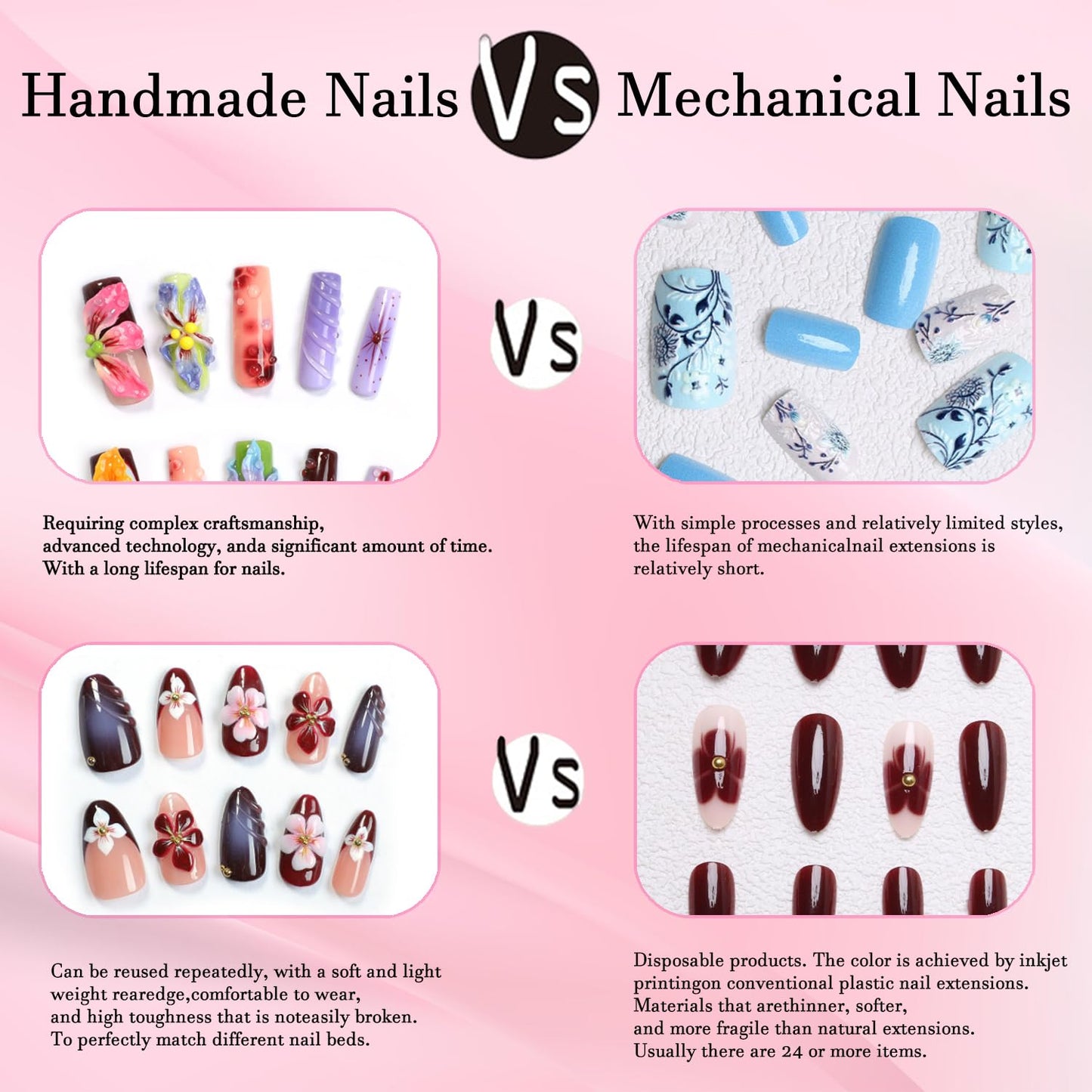 Short Almond Press on Nails Luxury Handmade Nails with Glue,3D Cherry Mushroom Rhinestone Designs False Nails Handmade Nail Press ons Muti-Layer Gel French False Nails for Women (Size S)