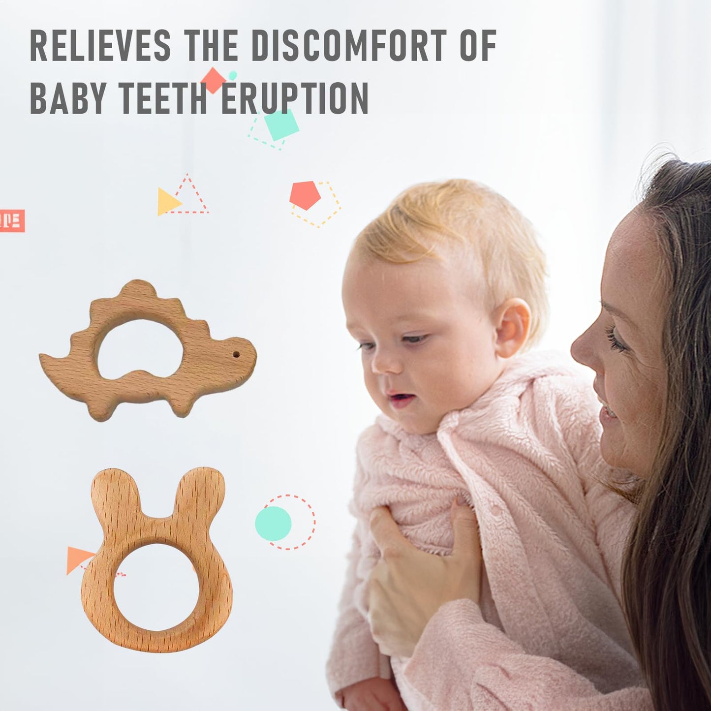 OSTTRPO 12-Pcs Baby Teether Toys,Wooden Teethers for Babies - Wooden Animal Toys, Teething Rings, Toddler Chew Toys，Baby Teething Rings and Wooden Teether Set-Suitable for Children Over 36 Months