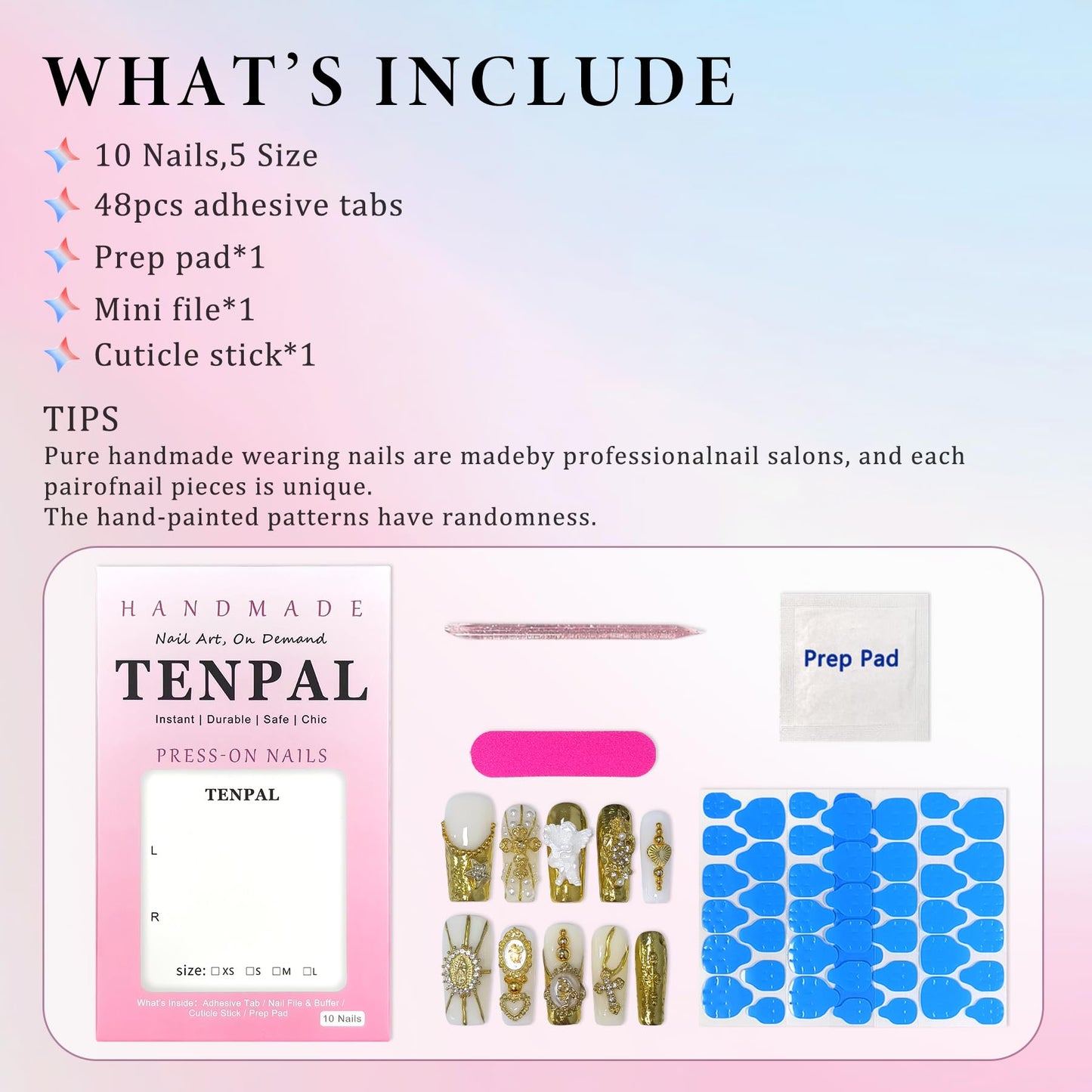 TENPAL Baroque Press on Nails Long Coffin 3D Embossed Pearl Cross Charm Luxury False Nails for Women Gold Glam Royal Cathedral Style Glue on Nails for Parties Holiday Events(S)