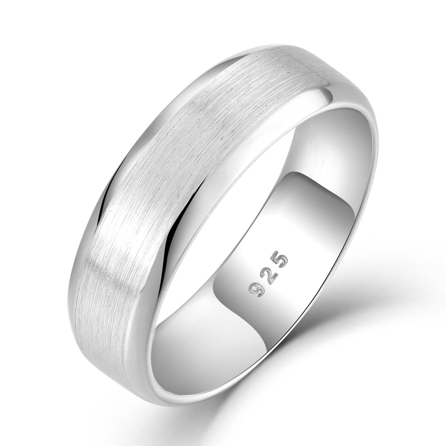 STARCHENIE 6mm Wedding Band, Solid 925 Sterling Silver Ring for Men, Brushed Matte Finish, Beveled Polished Edge, Comfort Fit Size 10