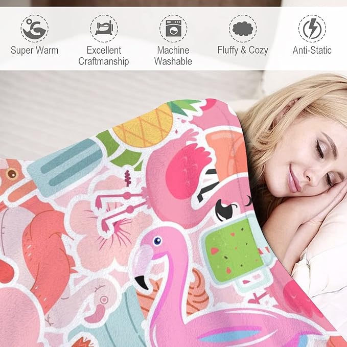 Flamingo Blanket Gifts - 60 x 80 Inches Funny Flamingo Throw for Adults - Pink Soft Fuzzy Plush Blankets for Bed