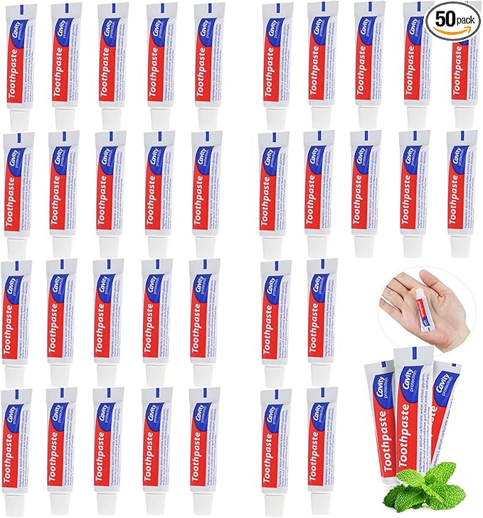 50 Tubes Bulk Travel Size Toothpaste,0.176 oz Extra Small Toothpastes Travel Size Bulk Mint Mini Disposable Toothpaste for Hotel,Guests,Homeless,Charity(Too Small, Only Good for Single Use)