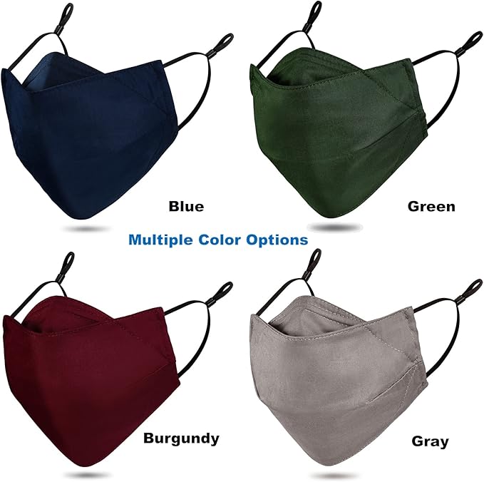 Reusable 3-Ply Cloth Face Mask Adjustable Ear Loops/Nose Wire/Filter Pocket, Washable Organic Cotton Masks Dustproof Outdoor for Women Men Adults (3 Burgundy)