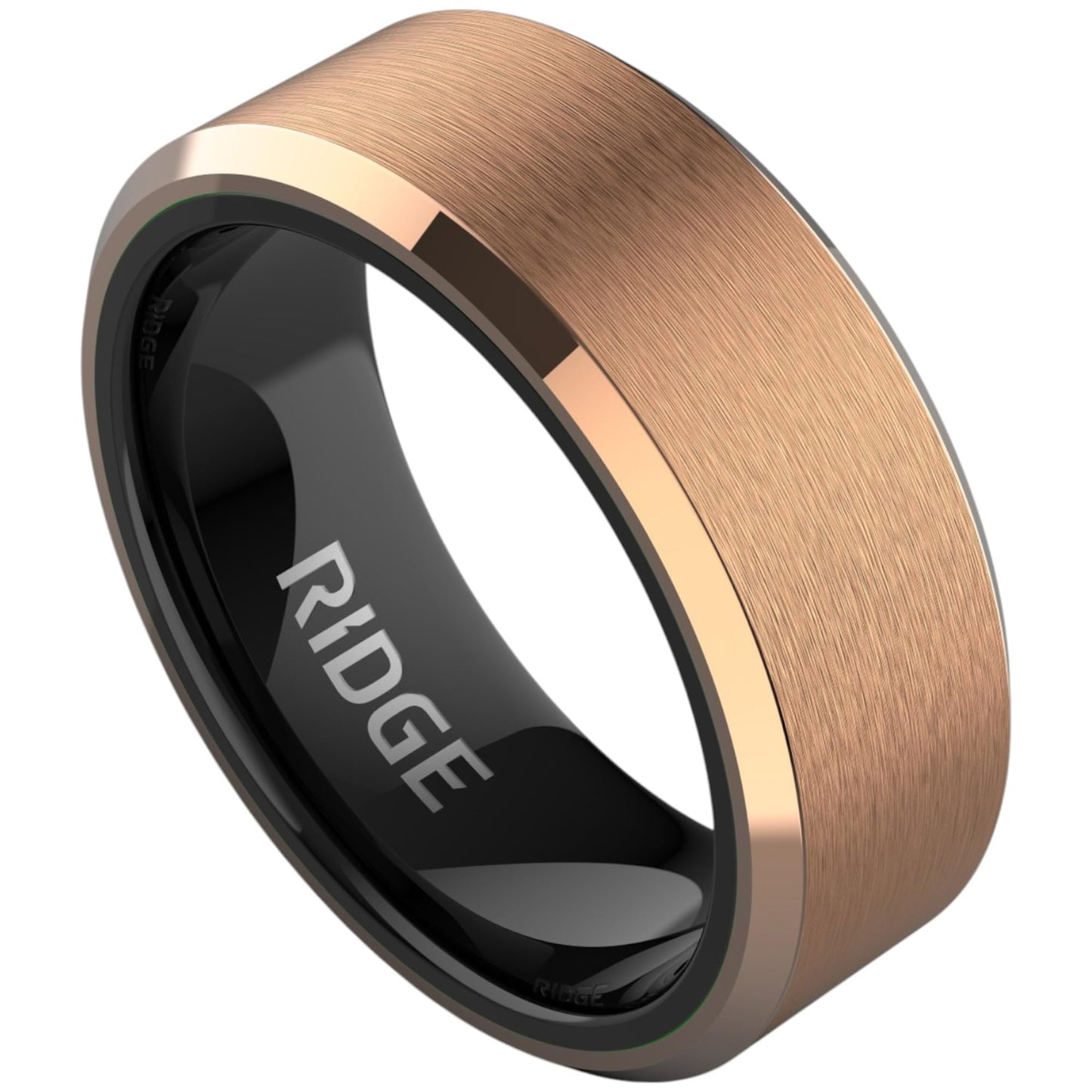 Ridge Beveled Ring Set 8mm - 18K Rose Gold - Tungsten - 8
