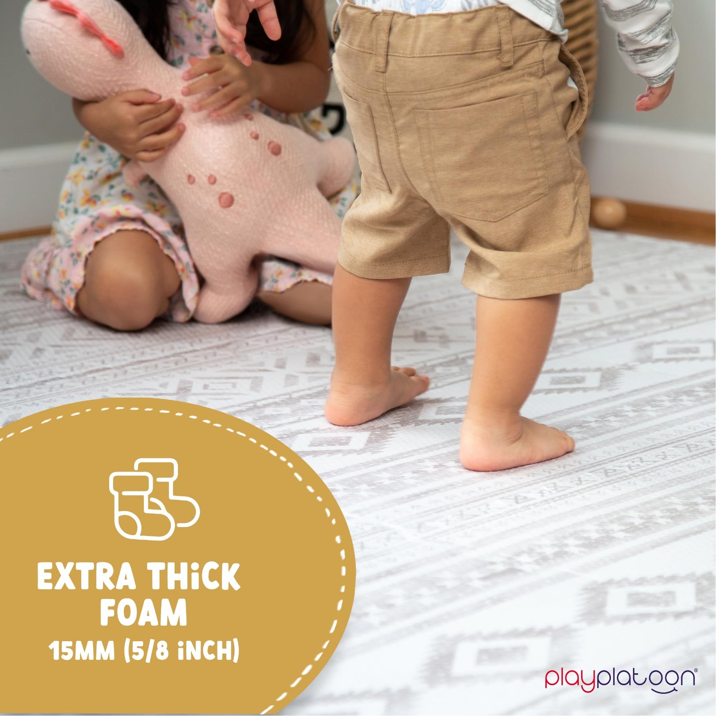 Play Platoon Large Baby Play Mat for Floor 9 Tile 72 x 72 in - Extra-Thick Interlocking Foam Tiles 24 x 24 in - Soft Puzzle Mats for Playroom - Neutral Playmat Rug - Canyon Print