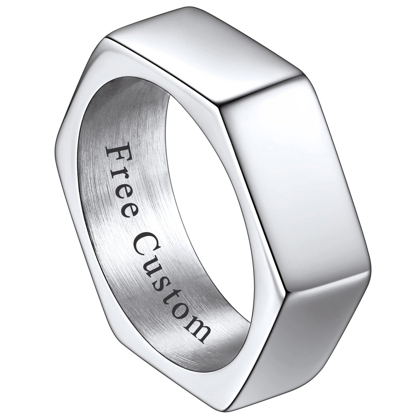 ChainsHouse Hexagon Ring Stainless Steel Geometric Biker Bands Custom Engraved Punk Jewelry for Men Women, Size 13