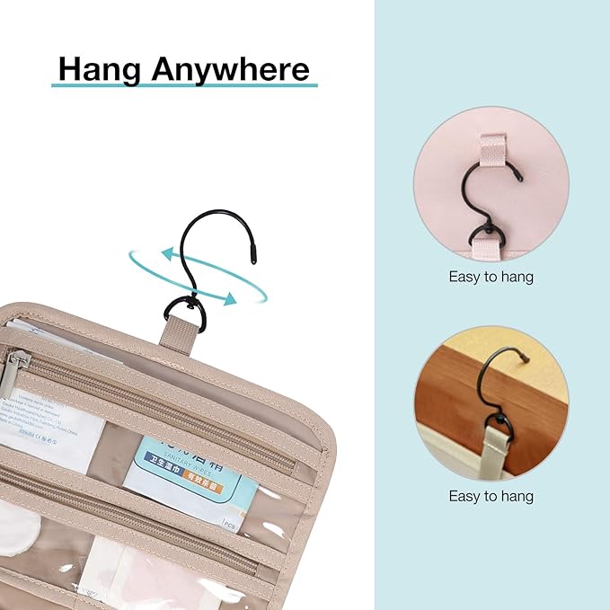 BAGSMART Toiletry Bag Hanging Travel Makeup Organizer with TSA Approved Transparent Cosmetic Bag Makeup Bag for Full Sized Toiletries, Medium-Blue