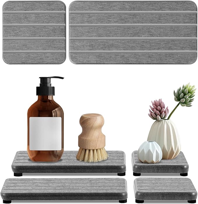 4PCS Stone Drying Tray for Bathroom Sink and Kitchen Counter, Fast Drying Diatomite Stone Sink Tray Soap Trays, Diatomaceous Coaster, Water Absorbing Stones Trays for Sinks