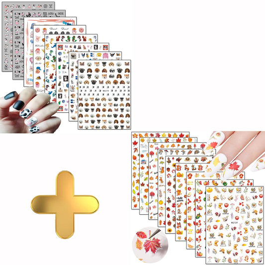 8 Sheets Animal Nail Art Stickers with 9 Sheets Thanksgiving Nail Art Stickers