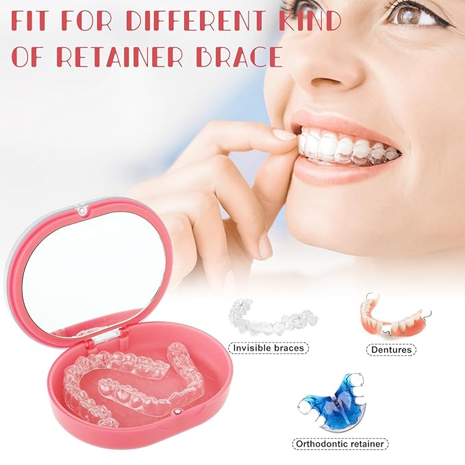 Double Layer Retainer Case Portable Aligner Case for Orthodontics Build In Mirror With Removal Tool,Chewies&Cleaning Brush Kit