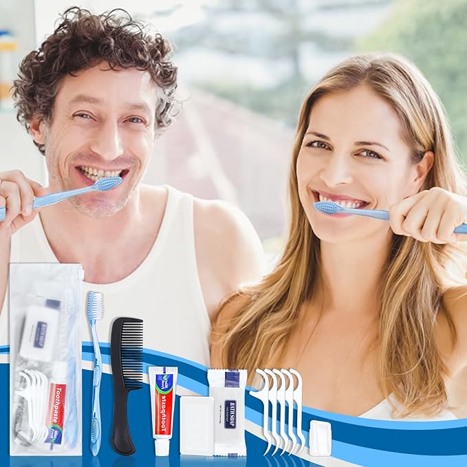 5 Sets Personal Hygiene Kit Bulk, Disposable Toothbrushes with Toothpaste Floss Comb Soap and Cover, Toiletry Kits Homeless Supplies Bulk for Women,Men,Travel,Homeless