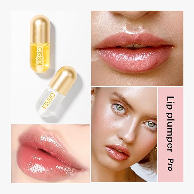 KISSIO Lip Plumper,2 PCS Natural Lip Plumper,Plumping Lips Serum,Plumping Lips Balm,Hydrated,Plump Day and Night,11ml