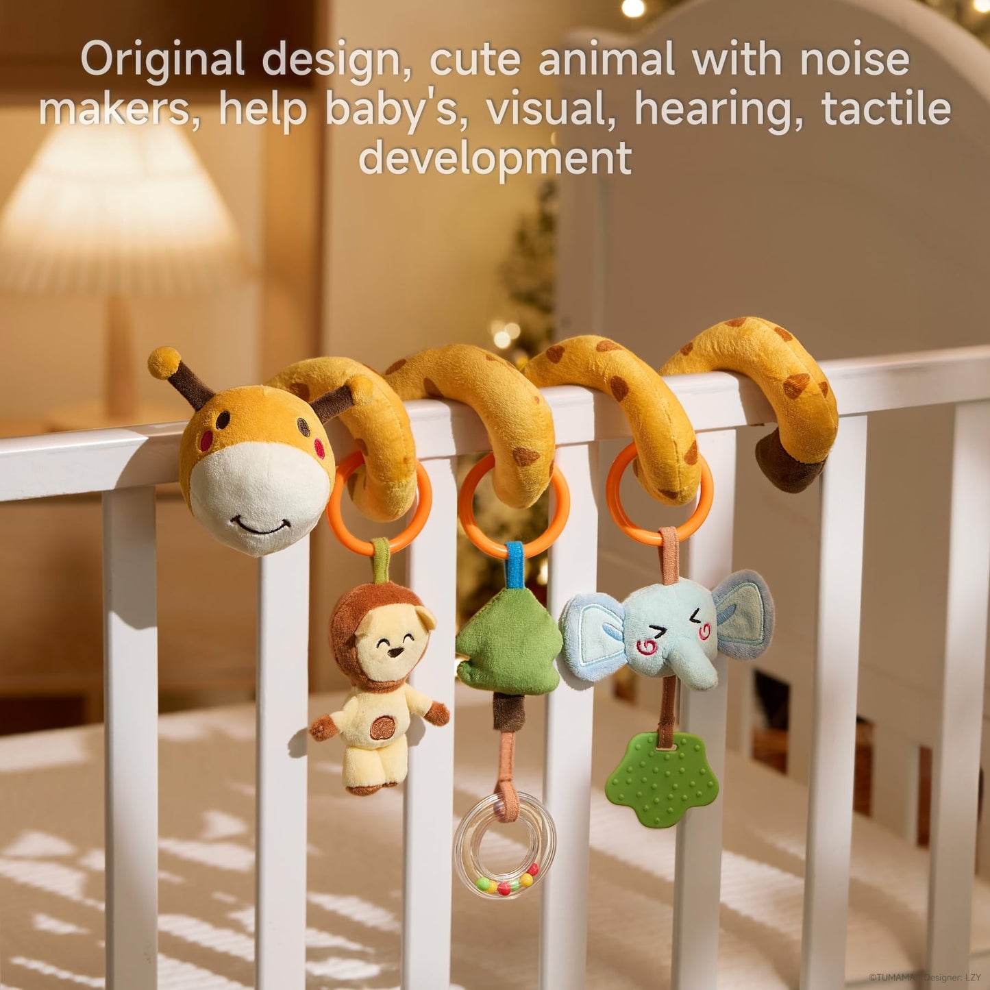 TUMAMA KIDS Spiral Car Seat & Stroller Activity Toy - Giraffe Textured Play Activity Toy for Sensory Exploration and Engagement, Ages 0 and Up
