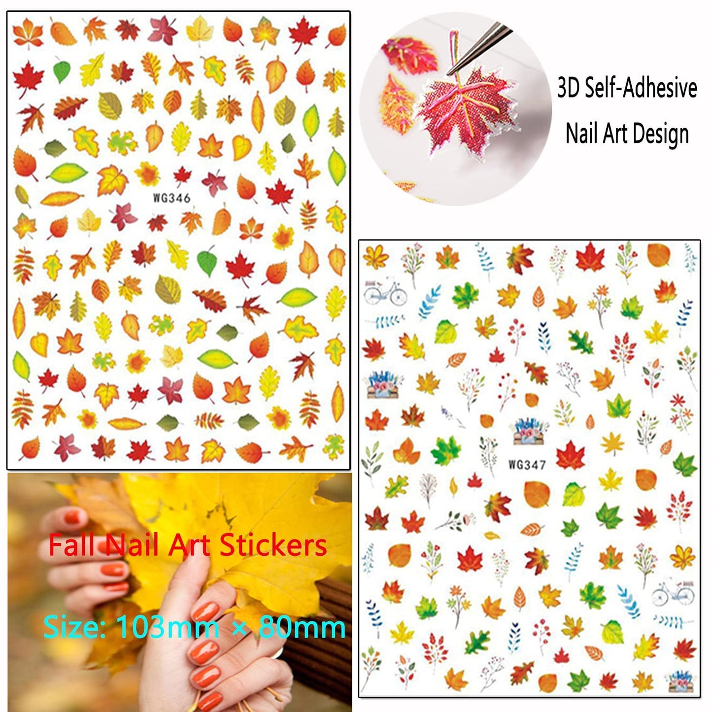 8 Sheets Animal Nail Art Stickers with 9 Sheets Thanksgiving Nail Art Stickers