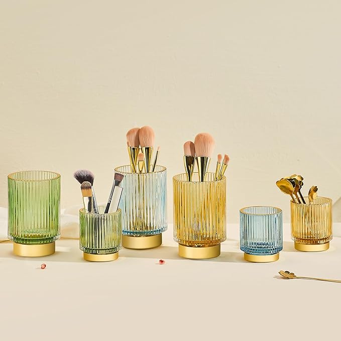 Makeup Brush Holder Organizer,Toothbrush Holders,Desk Pen Pencil Holder,Multifunctional Vintage Glass Brush Cup（S/White/A3-14-US）