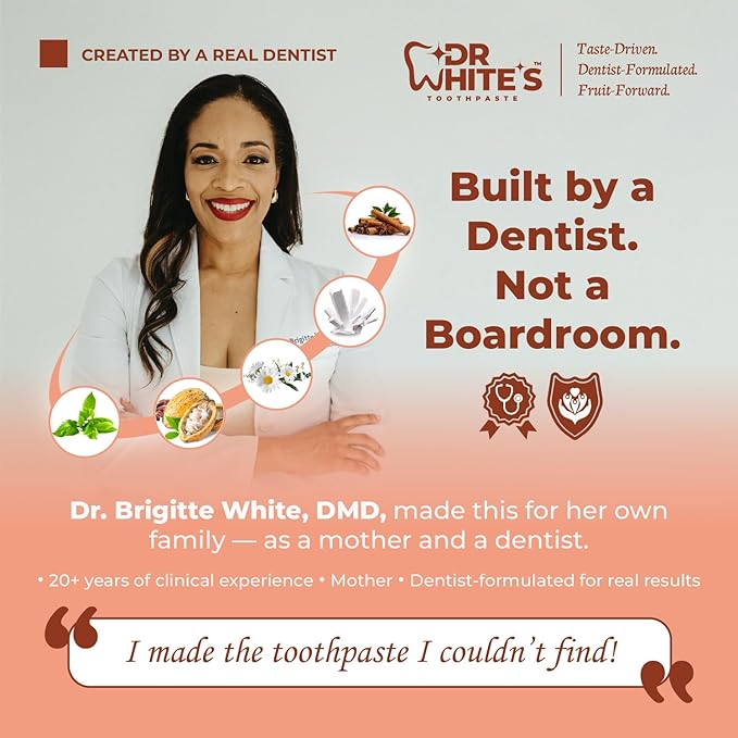 Dr. White’s Fluoride-Free nHA Toothpaste; Dentist-Formulated, Nano Hydroxyapatite + Xylitol, Sensitivity Relief Complex™, Mint-Free, Enamel Safe, Swallow-Safe (3.5 Oz, Cherry Bloom)
