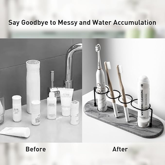 Toothbrush Holders for Bathroom, Metal Toothbrush Organizer with Diatomite Base, Water Absorption Quick Drying Bathroom Organizers and Storage,for Electric Toothbrush,Toothpaste,Razor,Makeup.