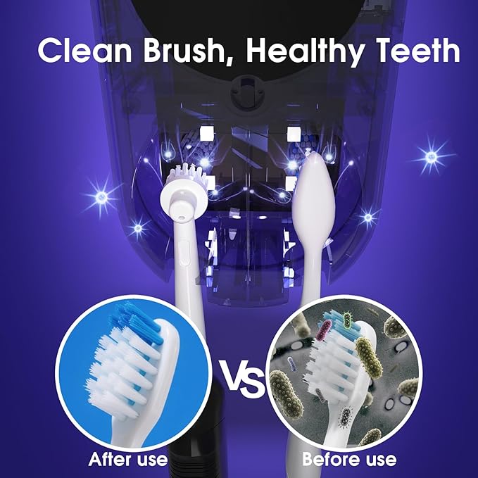 iHave Toothbrush Sanitizer Holder, UV Toothbrush Holders with 100M Negative Ions for 360° Disinfection, Mold Control & Odor Neutralization, Heated & Fan Drying 2-Slot Toothbrush Holder Wall Mounted