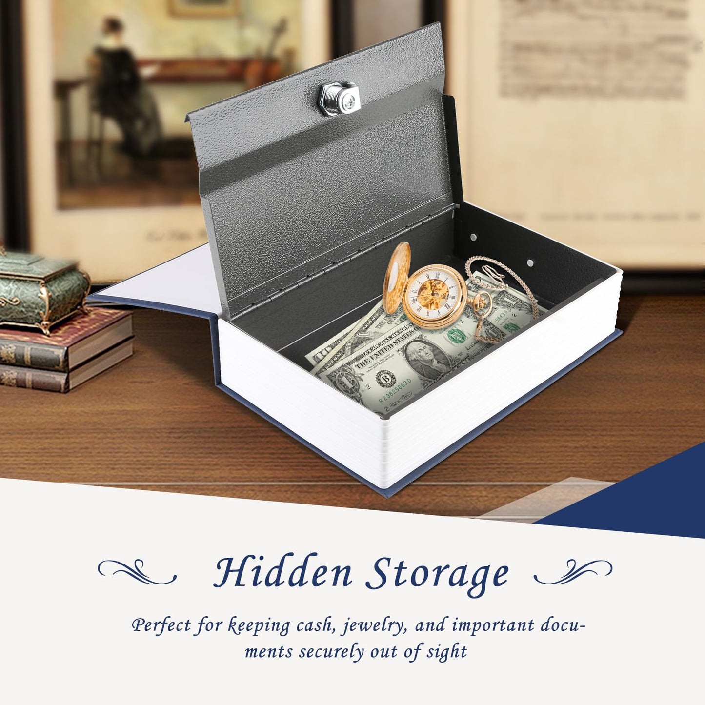 Tahoe trails Book Safe with Key Lock, Portable Metal Safe Box, Dictionary Diversion Book Safe,Secret Book Hidden Safe,9.5" x 6.1" x 2 .2"