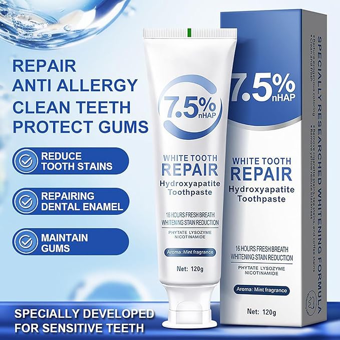 Hydroxyapatite Toothpastes for Enamel Protection and Tooth Strengthening，Gentle and Effective Formula， Fresh Breath, Fluoride-Free Toothpaste for Sensitive Teeth 4.23 oz (2pcs)