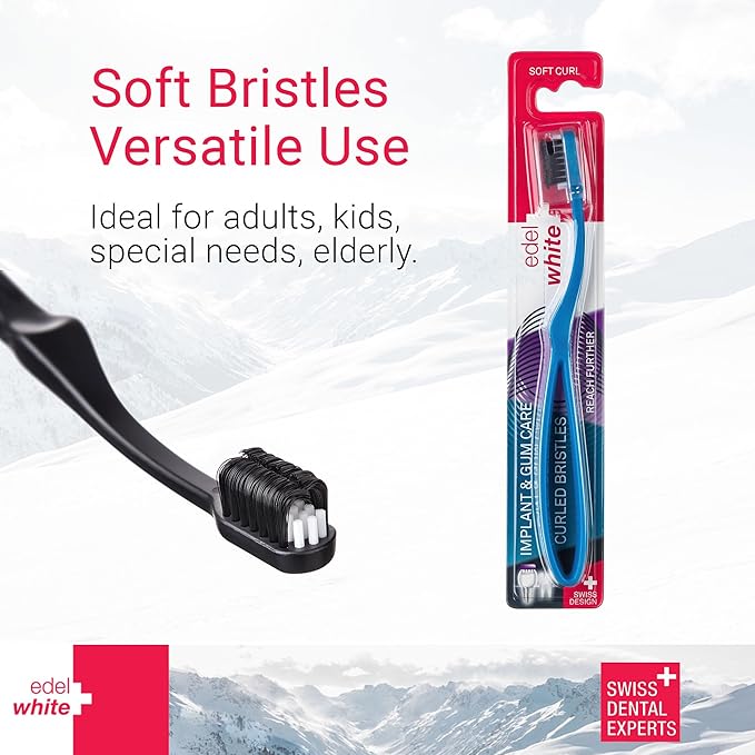 edel+white CleanCurl 3D Toothbrush - 3-Sided Toothbrush Ideal for Adults, Kids, Special Needs, Elderly - Soft Bristle Perfectly Cleans Teeth, Implants & Gum Line