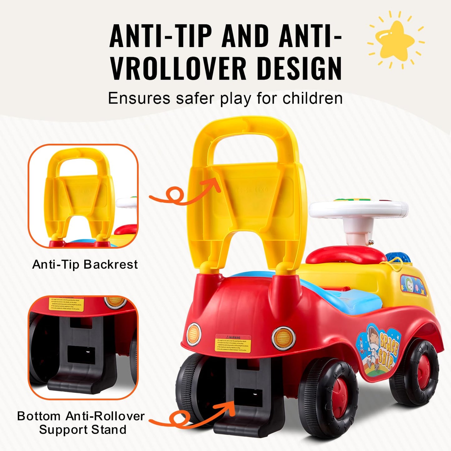VEVOR Ride On Push Car for Toddlers, Ages 19+ Months, Ride Racer, Sit to Stand Toddler Ride On Toy, Kids Ride On Car with Music Steering, Horn & Under Seat Storage, Ride On Toy for Boys Girls,