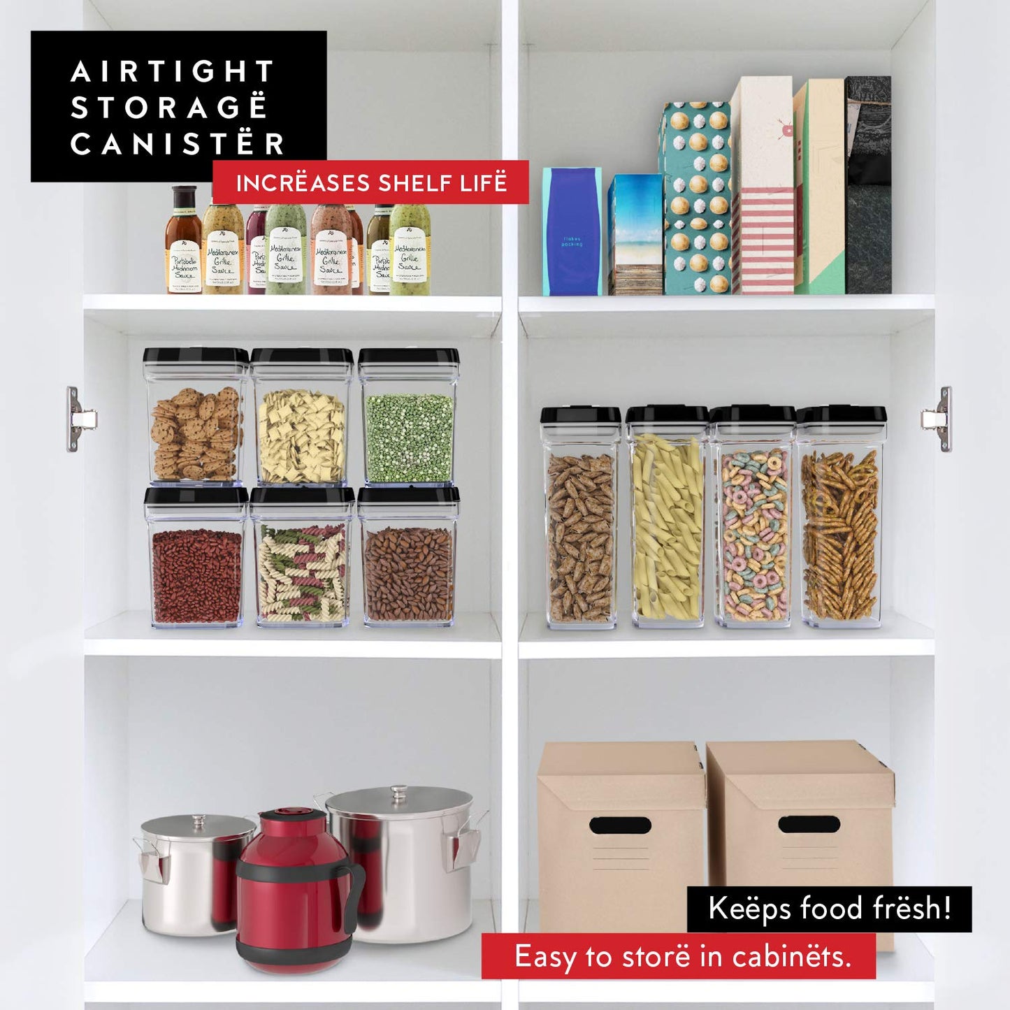 DWËLLZA KITCHEN Airtight Food Storage Containers with Lids – 4 Piece Set Air Tight Kitchen Storage Containers Clear Pantry Organization and Storage Set BPA-Free - Keeps your Food Fresh & Dry