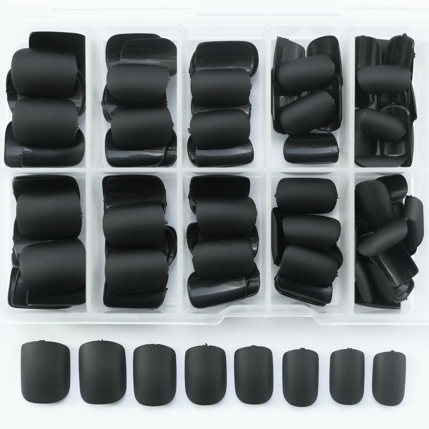 Bellelfin Short Press on Nails Square, 120Pcs Matte Color Fake Nails Full Cover Acrylic Glue on Nails Artificial False Nail with Adhesive Tabs for Women Girls Fingernails Design, Black Nails