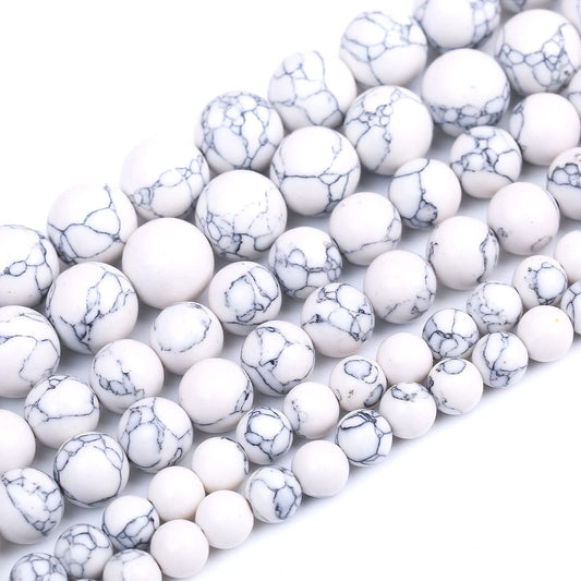 60PCS 6MM White Howlite Turquoises Round Loose Beads Natural Gemstone Beads for Jewelry Making DIY Bracelet Necklace 15"