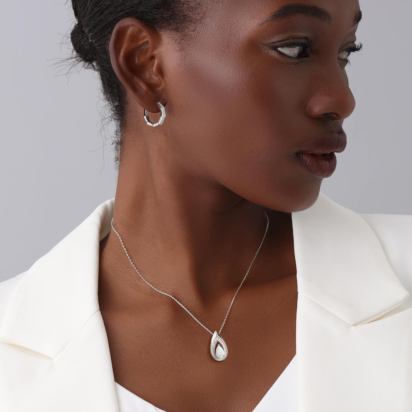 Kstyle 925 Sterling Silver Opal October Birthstone Pendant Necklace Teardrop Jewelry Valentine's Day Anniversary Birthday Gift for Wife Girlfriend Her Mom Daughter Non Tarnish