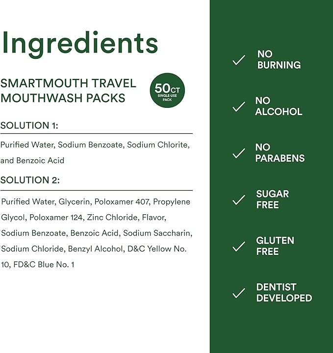 SmartMouth Original Activated Mouthwash Single Packs, Travel Mouthwash, Fresh Mint, 50 Pack