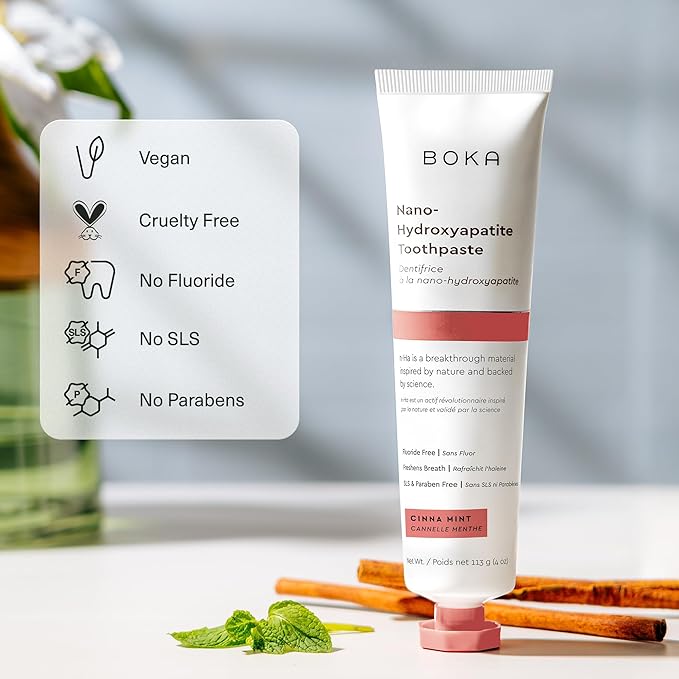 Boka Fluoride Free Toothpaste, Nano Hydroxyapatite Toothpaste, Appropriate for Sensitive Teeth - for Adult, Kids Oral Care - Cinnamon Mint Flavor, 4 Fl Oz 3Pk US Manufactured